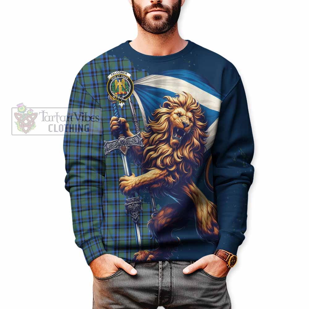 Tartan Vibes Clothing Falconer Tartan Family Crest Sweatshirt with Scottish Majestic Lion