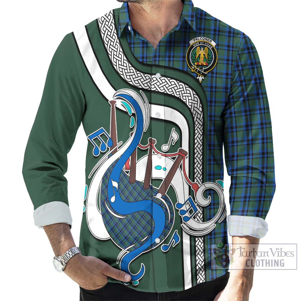 Falconer Tartan Long Sleeve Button Shirt with Epic Bagpipe Style - Tartanvibesclothing Shop