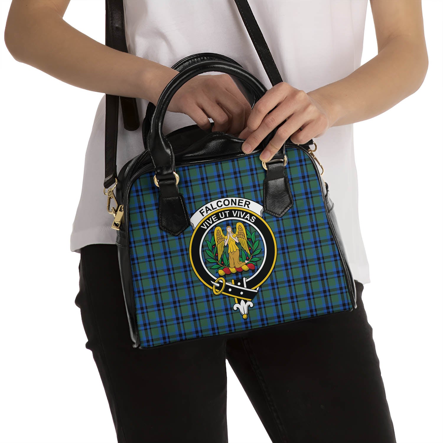 Falconer Tartan Shoulder Handbags with Family Crest - Tartanvibesclothing