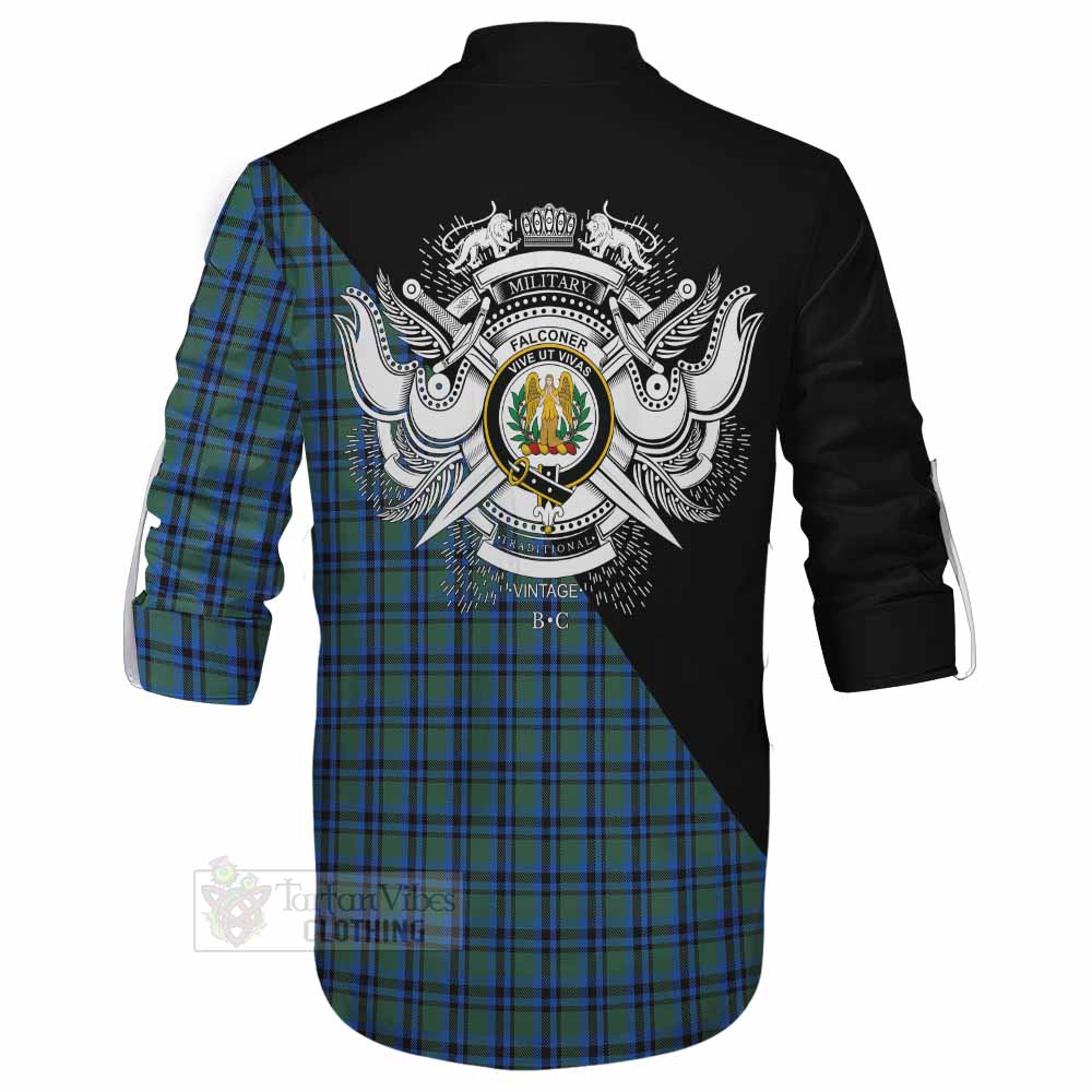 Tartan Vibes Clothing Falconer Tartan Ghillie Kilt Shirt with Family Crest and Military Logo Style