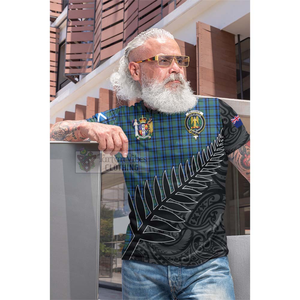 Tartan Vibes Clothing Falconer Crest Tartan Cotton T-shirt with New Zealand Silver Fern Half Style