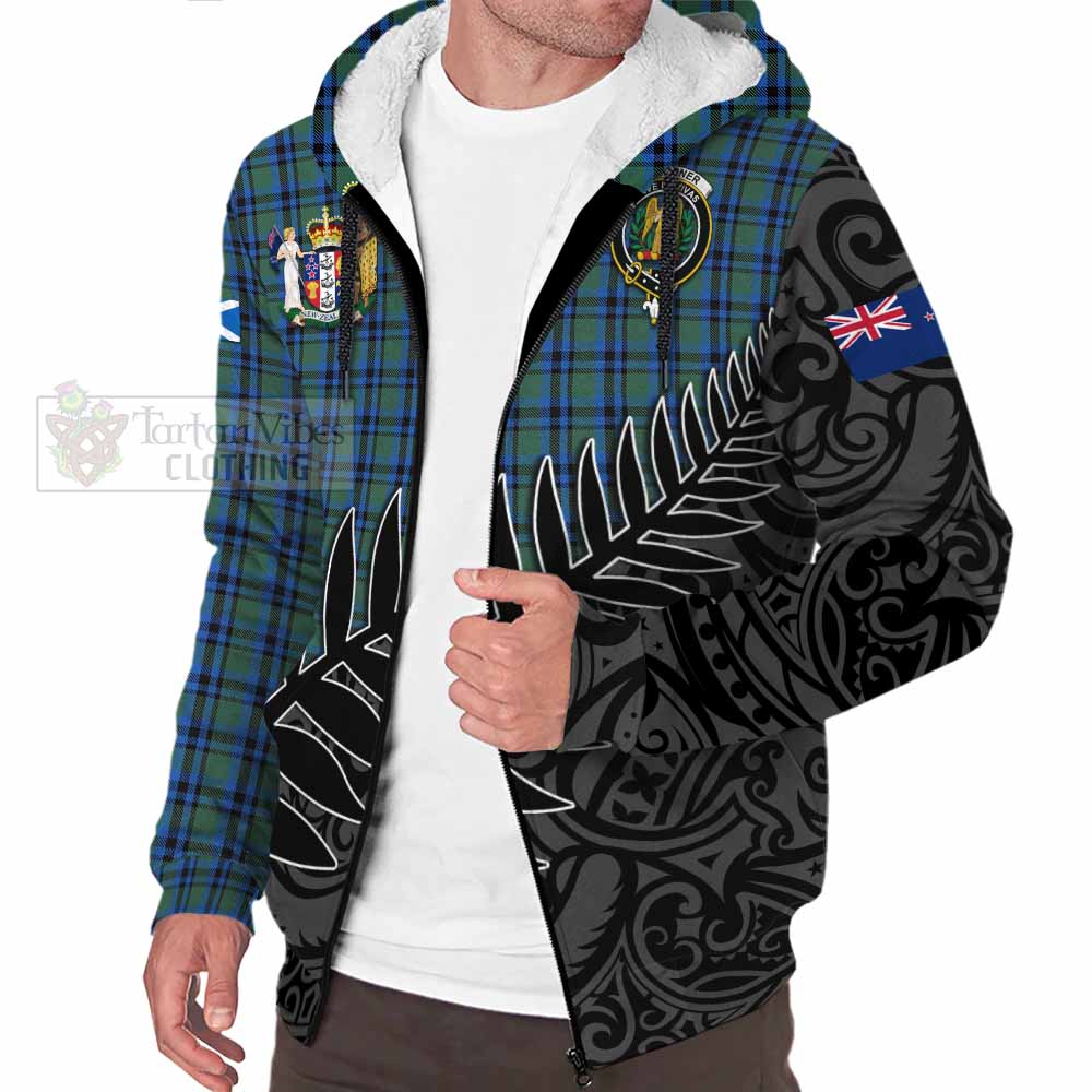 Tartan Vibes Clothing Falconer Crest Tartan Sherpa Hoodie with New Zealand Silver Fern Half Style