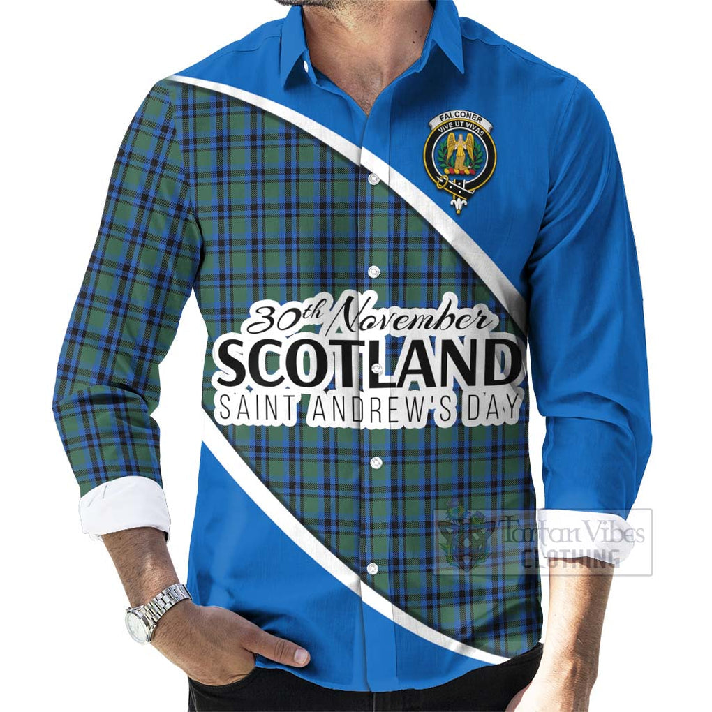 Tartan Vibes Clothing Falconer Family Crest Tartan Long Sleeve Button Shirt Celebrate Saint Andrew's Day in Style