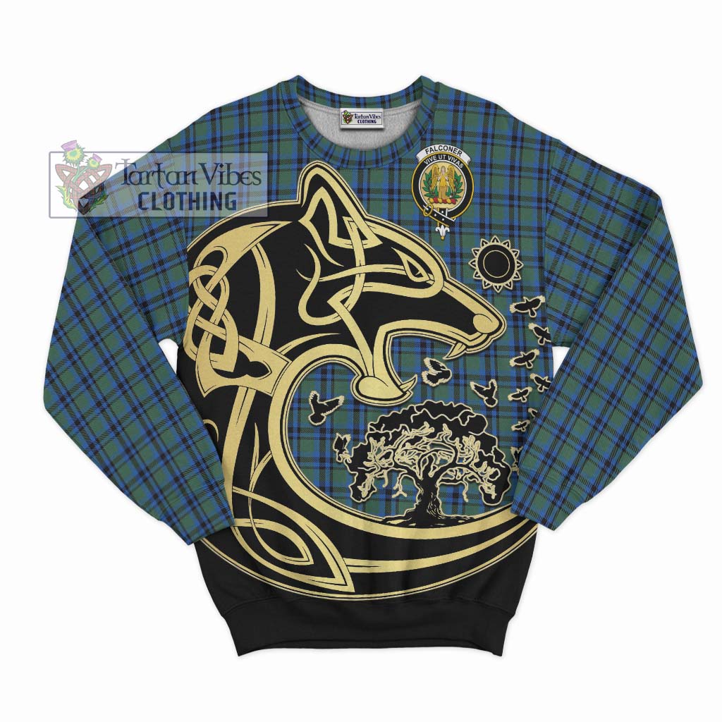 Tartan Vibes Clothing Falconer Tartan Sweatshirt with Family Crest Celtic Wolf Style