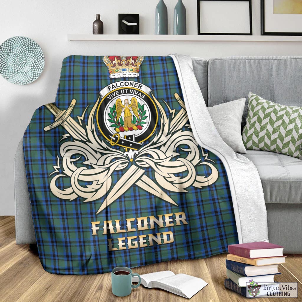 Tartan Vibes Clothing Falconer Tartan Blanket with Clan Crest and the Golden Sword of Courageous Legacy