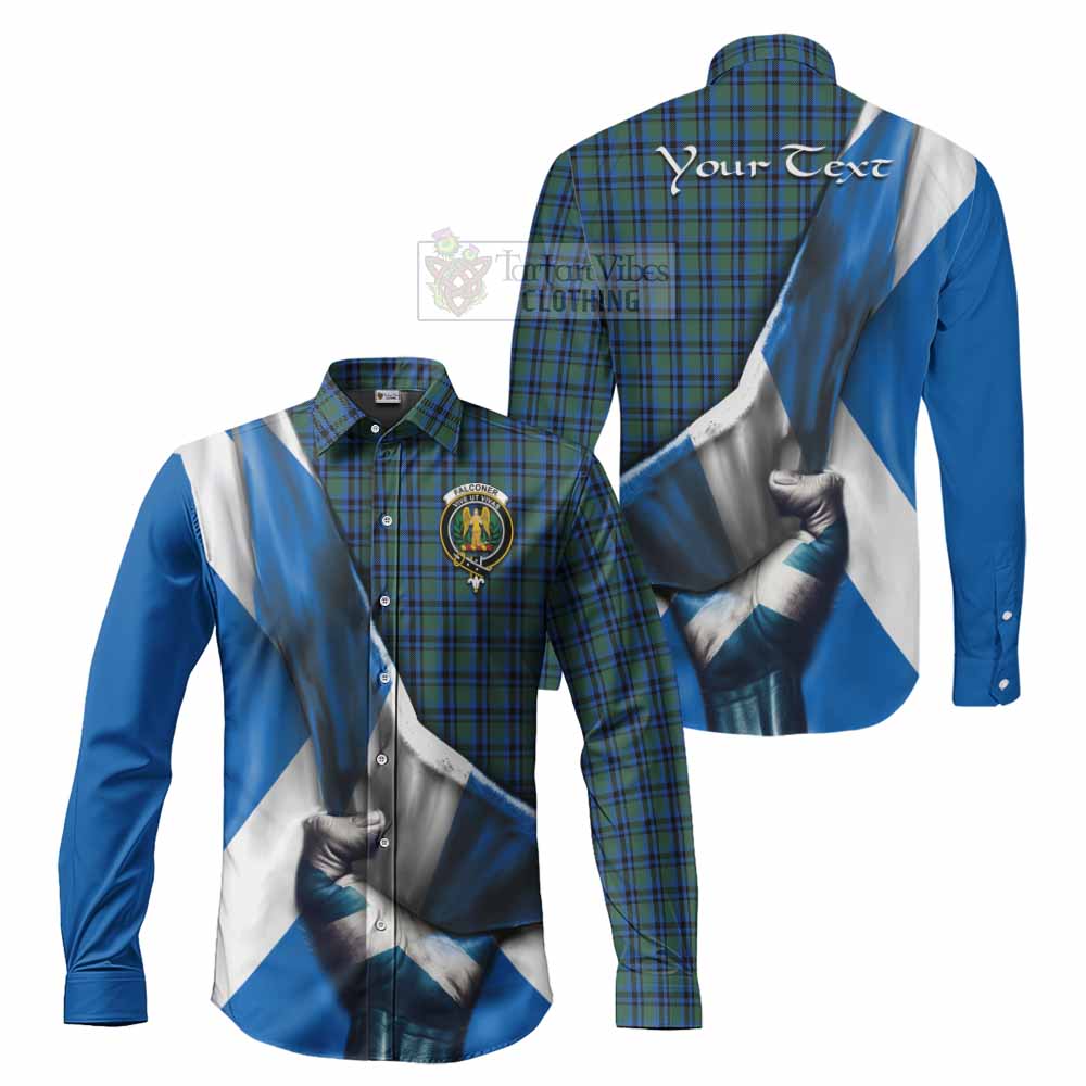 Tartan Vibes Clothing Falconer Tartan Long Sleeve Button Shirt with Family Crest Scotland Patriotic Style