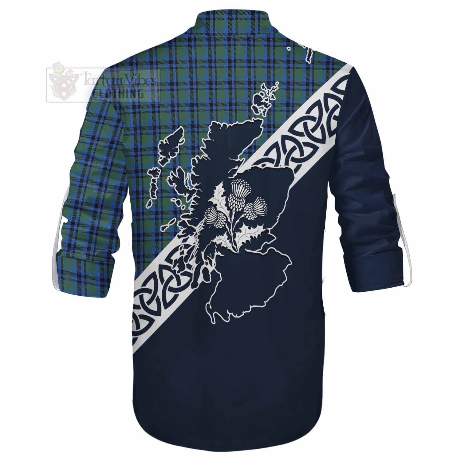 Tartan Vibes Clothing Falconer Tartan Ghillie Kilt Shirt Featuring Thistle and Scotland Map