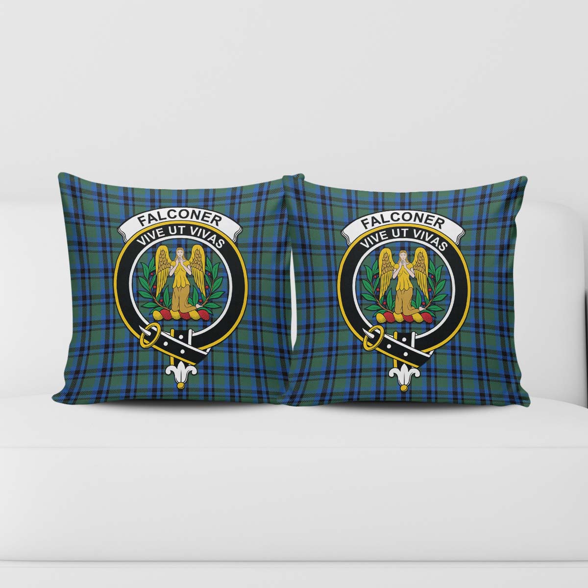 Falconer Tartan Pillow Cover with Family Crest - Tartanvibesclothing