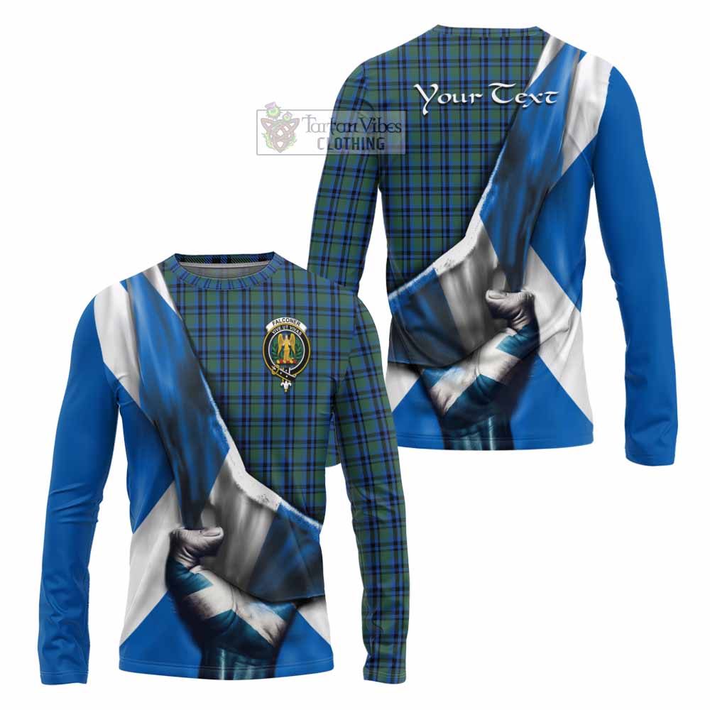 Tartan Vibes Clothing Falconer Tartan Long Sleeve T-Shirt with Family Crest Scotland Patriotic Style