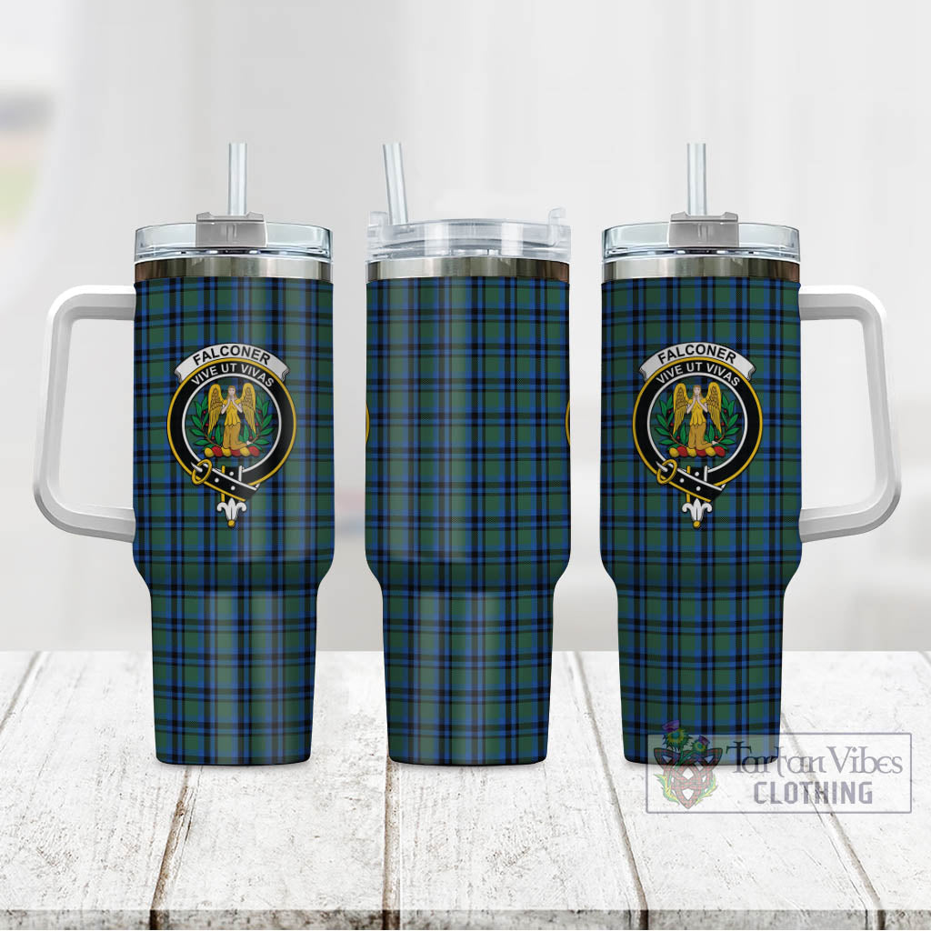 Tartan Vibes Clothing Falconer Tartan and Family Crest Tumbler with Handle