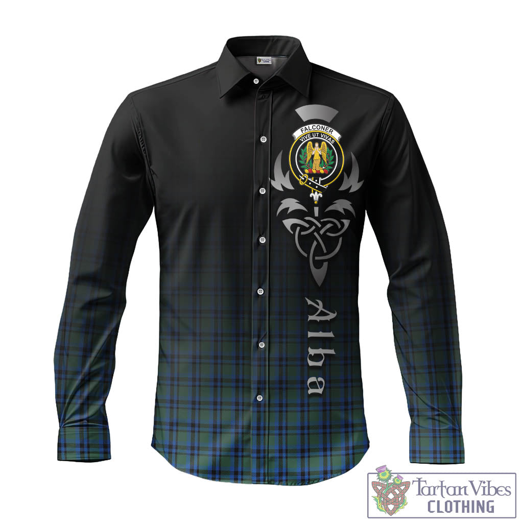 Tartan Vibes Clothing Falconer Tartan Long Sleeve Button Up Featuring Alba Gu Brath Family Crest Celtic Inspired