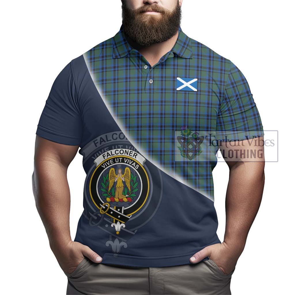 Tartan Vibes Clothing Falconer Tartan Polo Shirt with Personalised National Flag and Family Crest Half Style