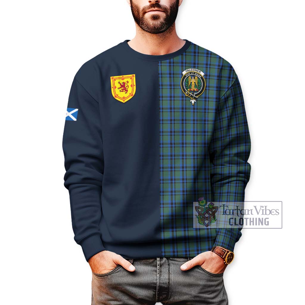 Tartan Vibes Clothing Falconer Tartan Sweatshirt with Scottish Lion Royal Arm Half Style