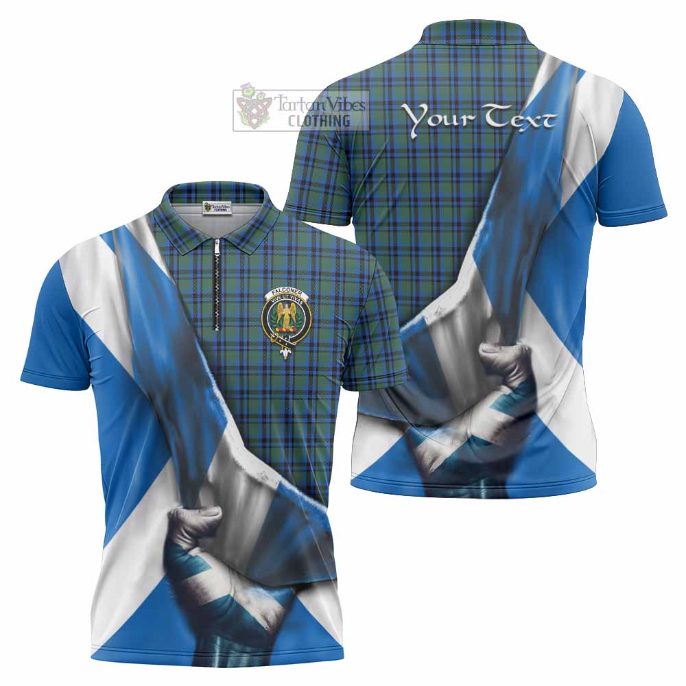 Tartan Vibes Clothing Falconer Tartan Zipper Polo Shirt with Family Crest Scotland Patriotic Style