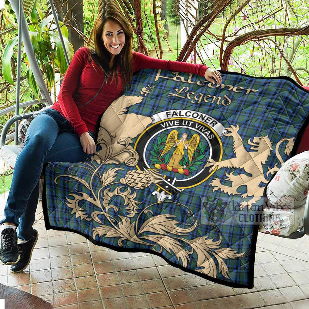 Tartan Vibes Clothing Falconer Tartan Quilt with Family Crest and Scottish Symbol Style