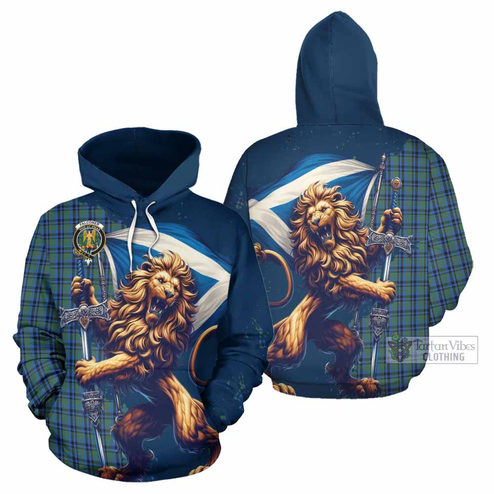 Falconer Tartan Family Crest Hoodie with Scottish Majestic Lion