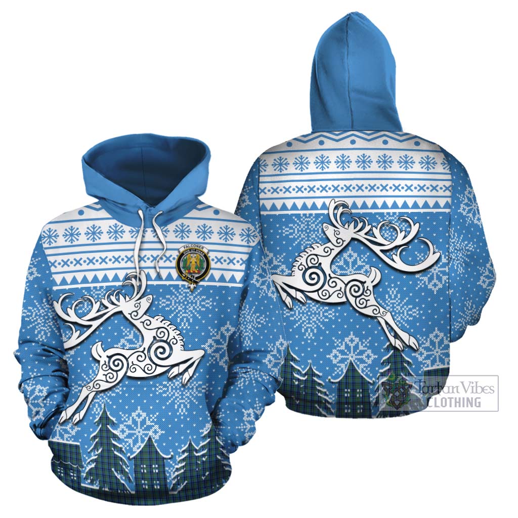 Tartan Vibes Clothing Falconer Clan Christmas Cotton Hoodie Celtic Reindeer Style