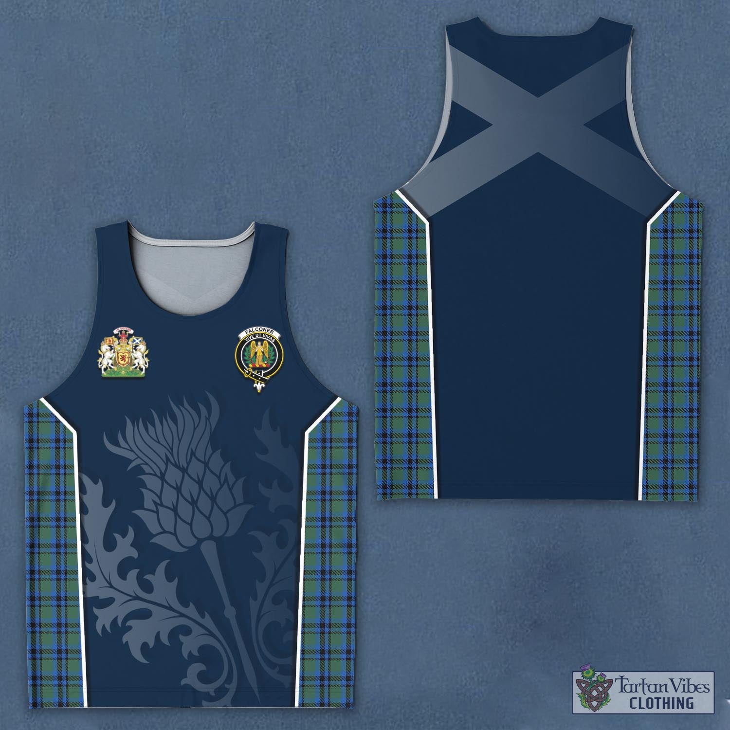 Tartan Vibes Clothing Falconer Tartan Men's Tanks Top with Family Crest and Scottish Thistle Vibes Sport Style