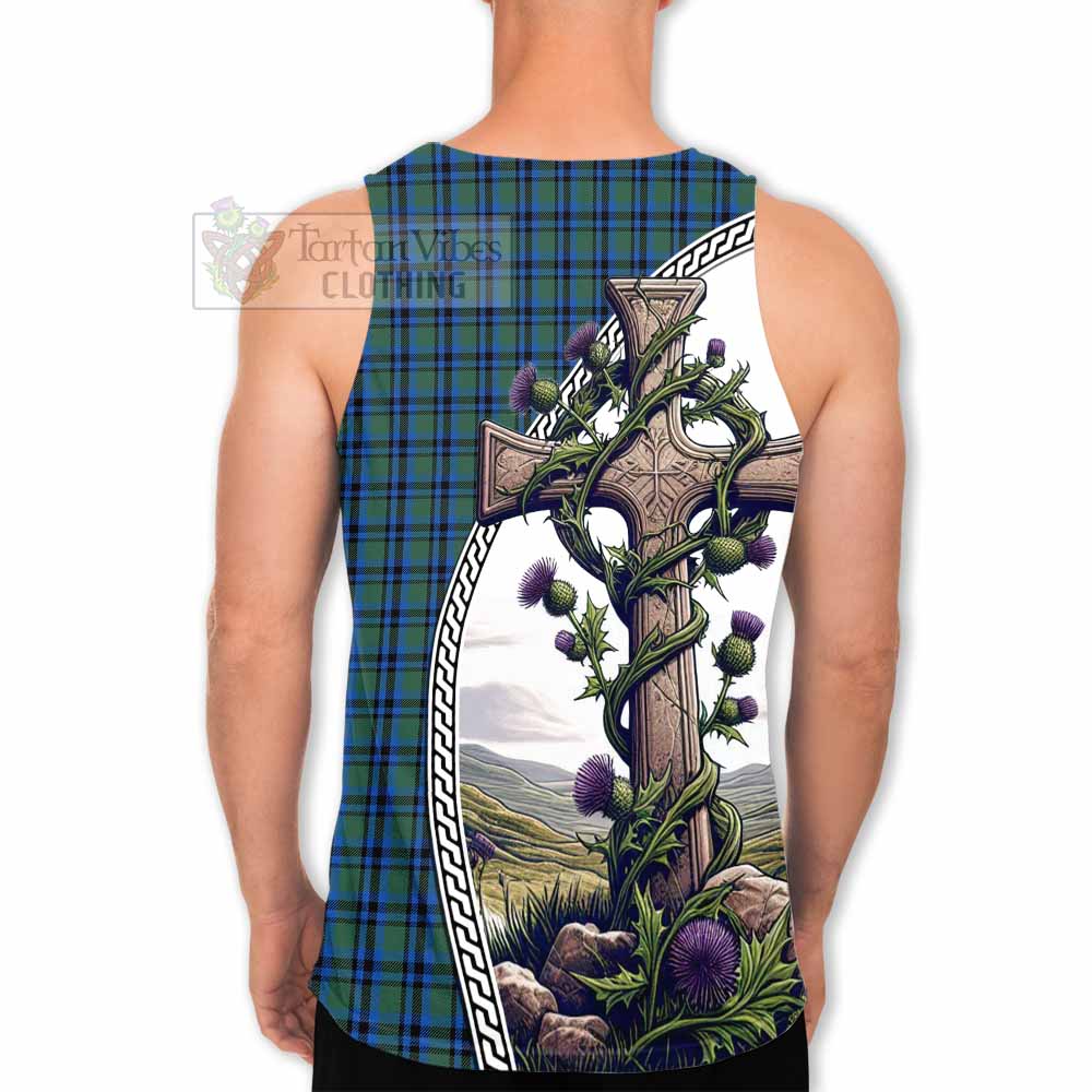 Tartan Vibes Clothing Falconer Tartan Men's Tank Top with Family Crest and St. Andrew's Cross Accented by Thistle Vines