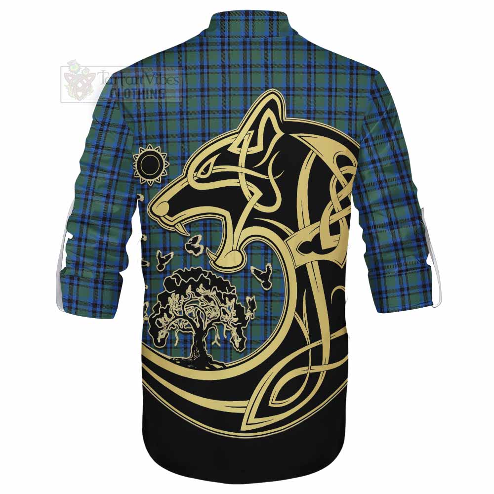 Tartan Vibes Clothing Falconer Tartan Ghillie Kilt Shirt with Family Crest Celtic Wolf Style