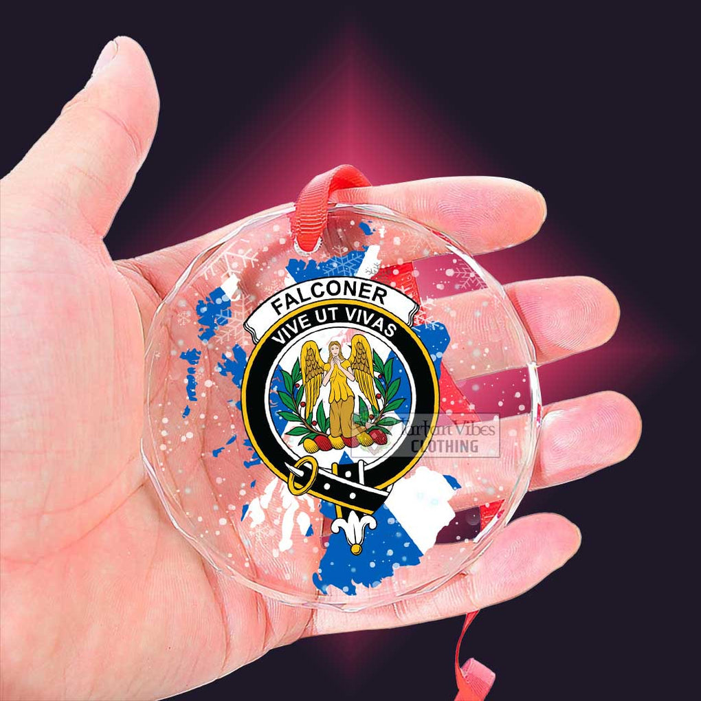 Tartan Vibes Clothing Falconer Clan Crest Christmas Glass Ornament with Scotland Map