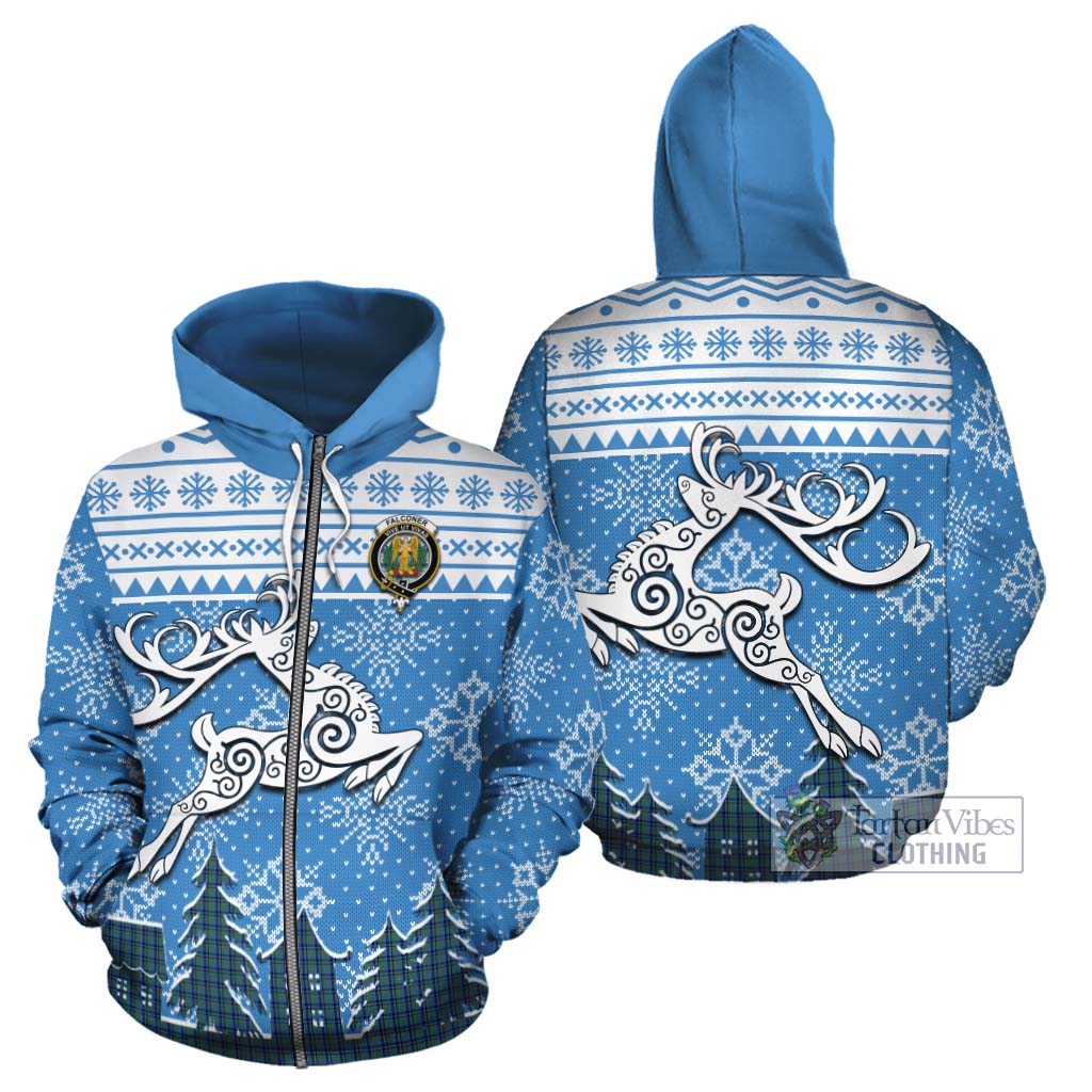 Tartan Vibes Clothing Falconer Clan Christmas Cotton Hoodie Celtic Reindeer Style