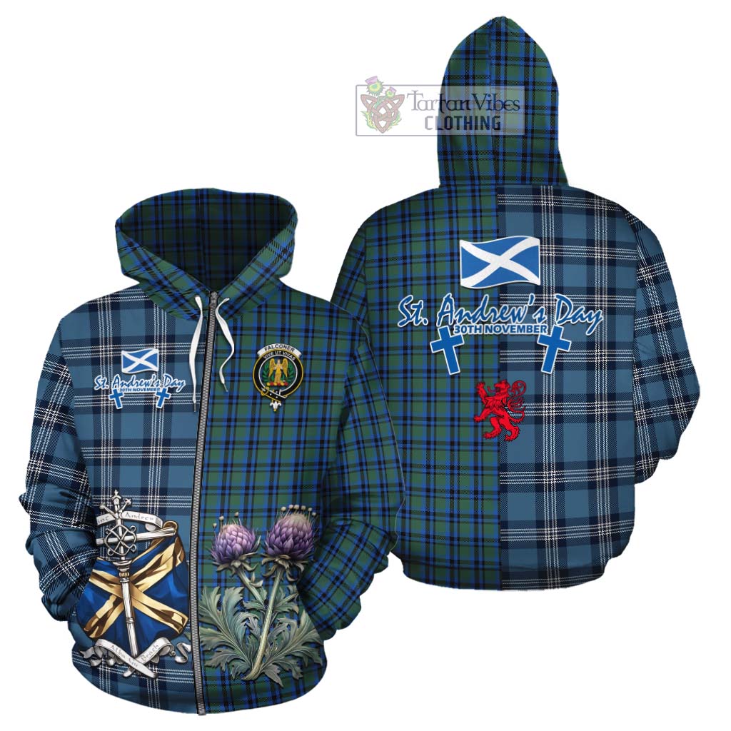 Tartan Vibes Clothing Falconer Tartan Cotton Hoodie Happy St. Andrew's Day Half Tartan Style