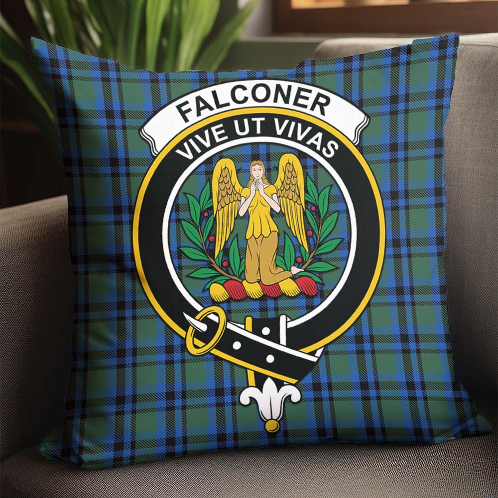 Falconer Tartan Pillow Cover with Family Crest - Tartanvibesclothing