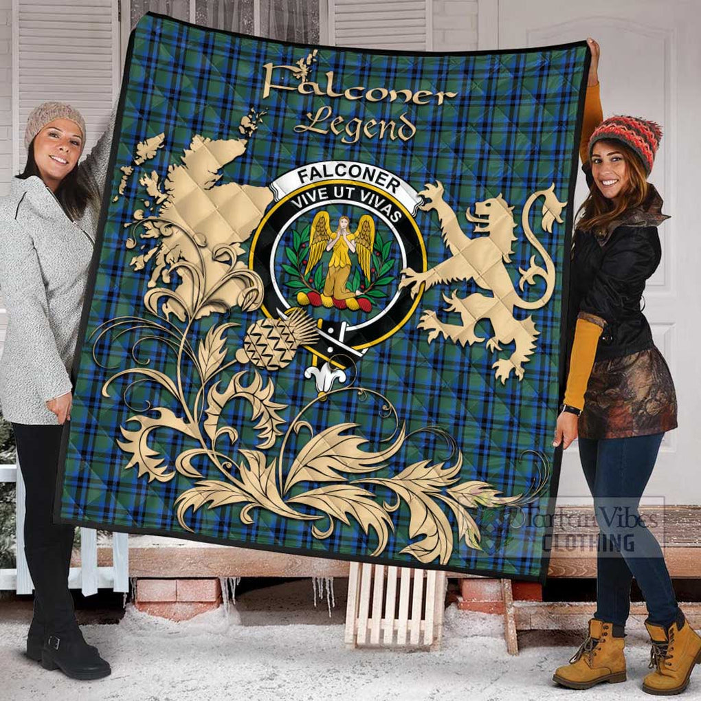 Tartan Vibes Clothing Falconer Tartan Quilt with Family Crest and Scottish Symbol Style