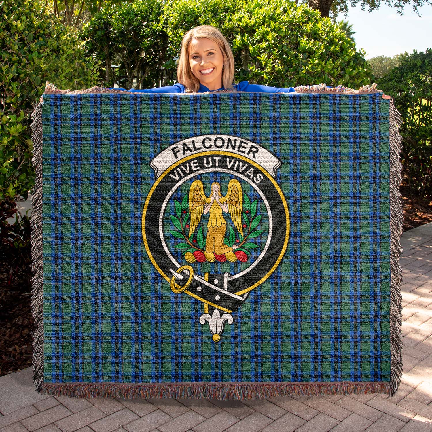 Tartan Vibes Clothing Falconer Tartan Woven Blanket with Family Crest