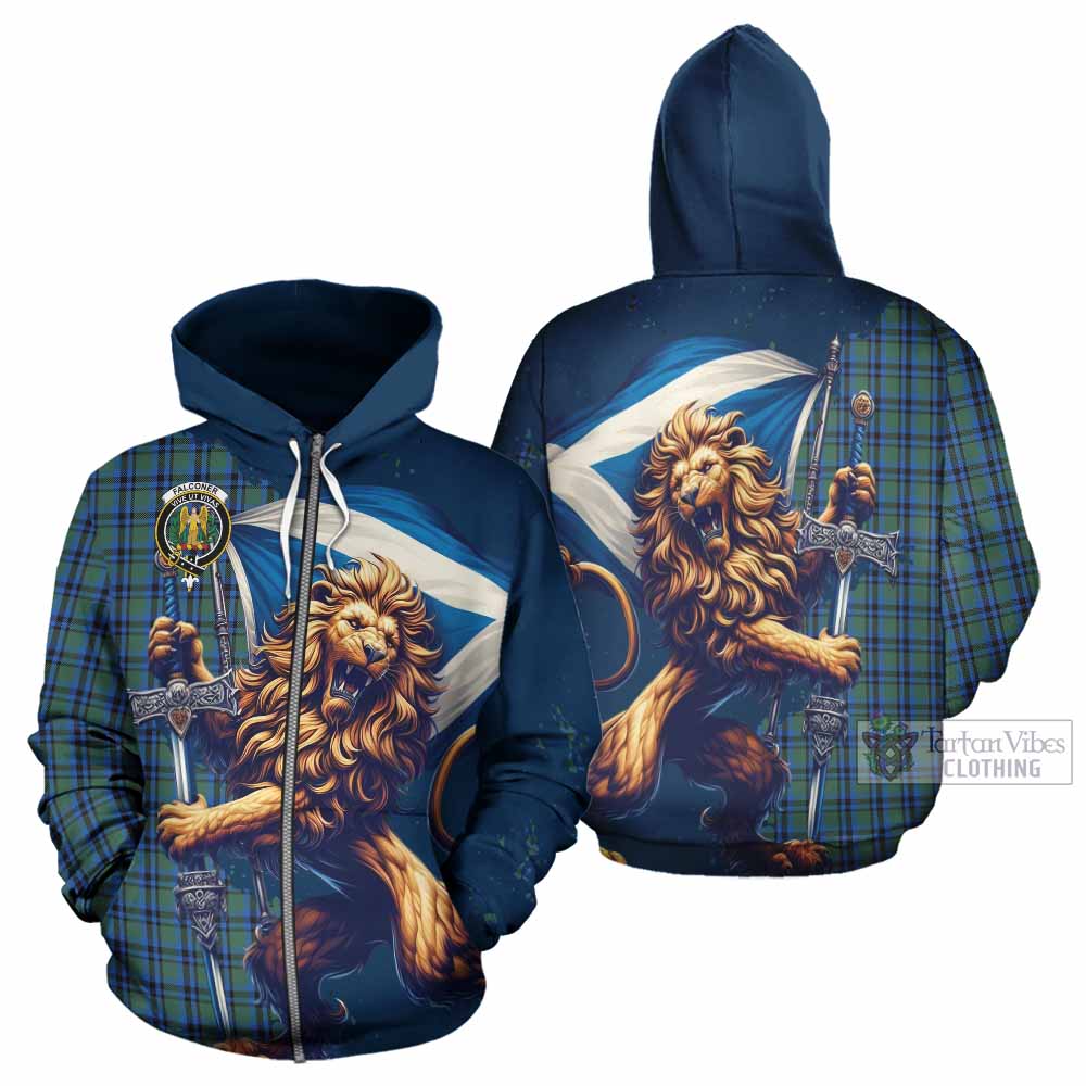 Falconer Tartan Family Crest Hoodie with Scottish Majestic Lion