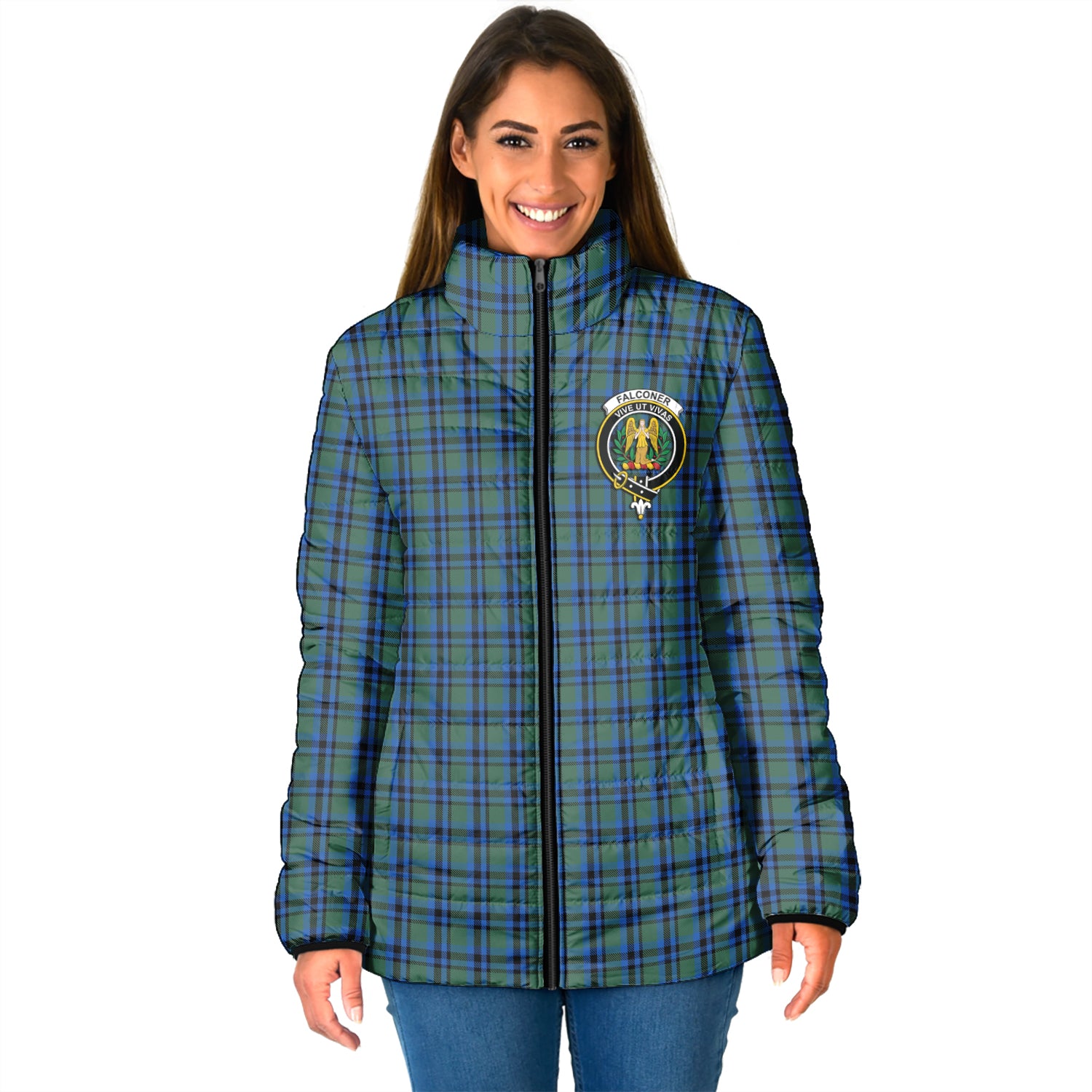 Falconer Tartan Padded Jacket with Family Crest - Tartan Vibes Clothing