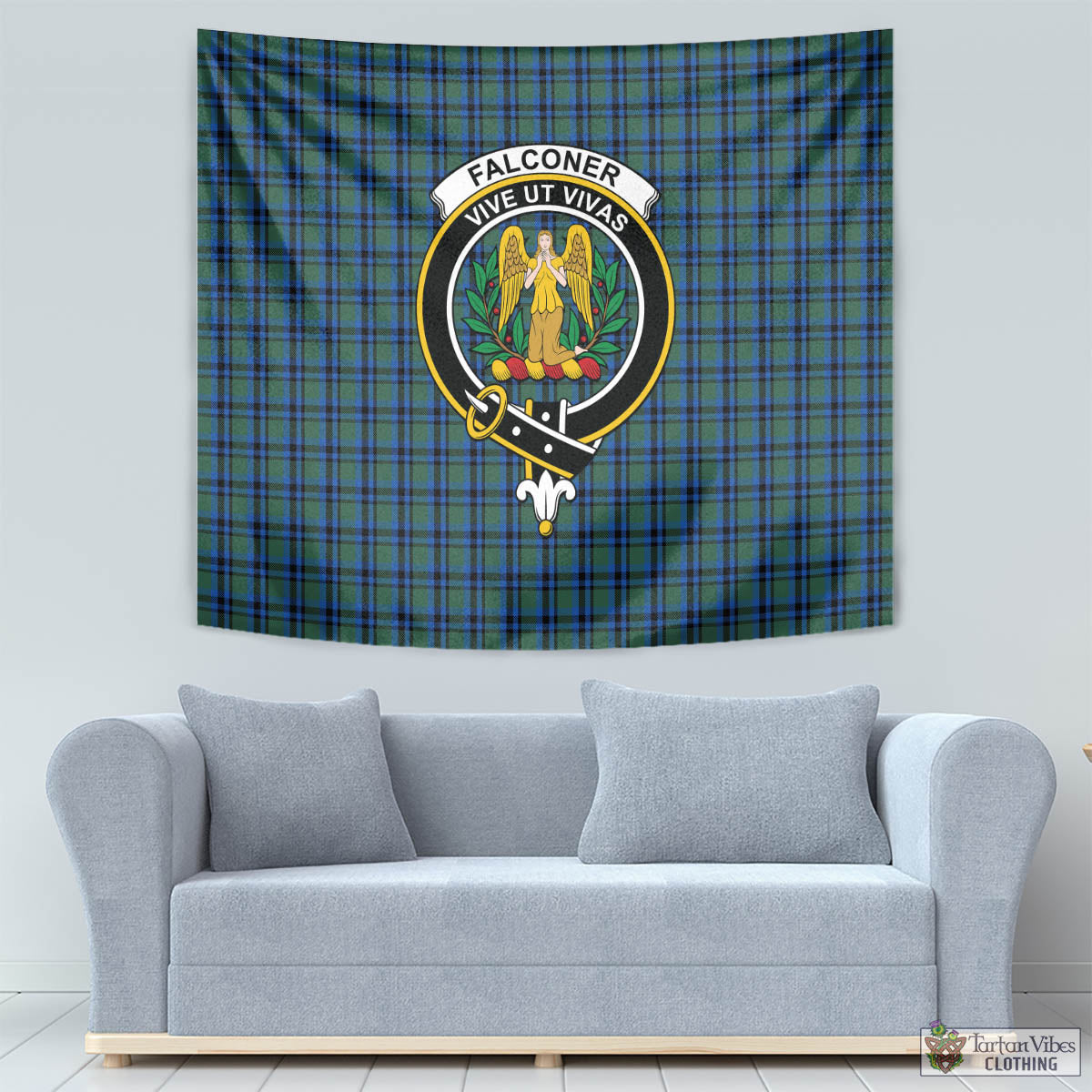 Tartan Vibes Clothing Falconer Tartan Tapestry Wall Hanging and Home Decor for Room with Family Crest