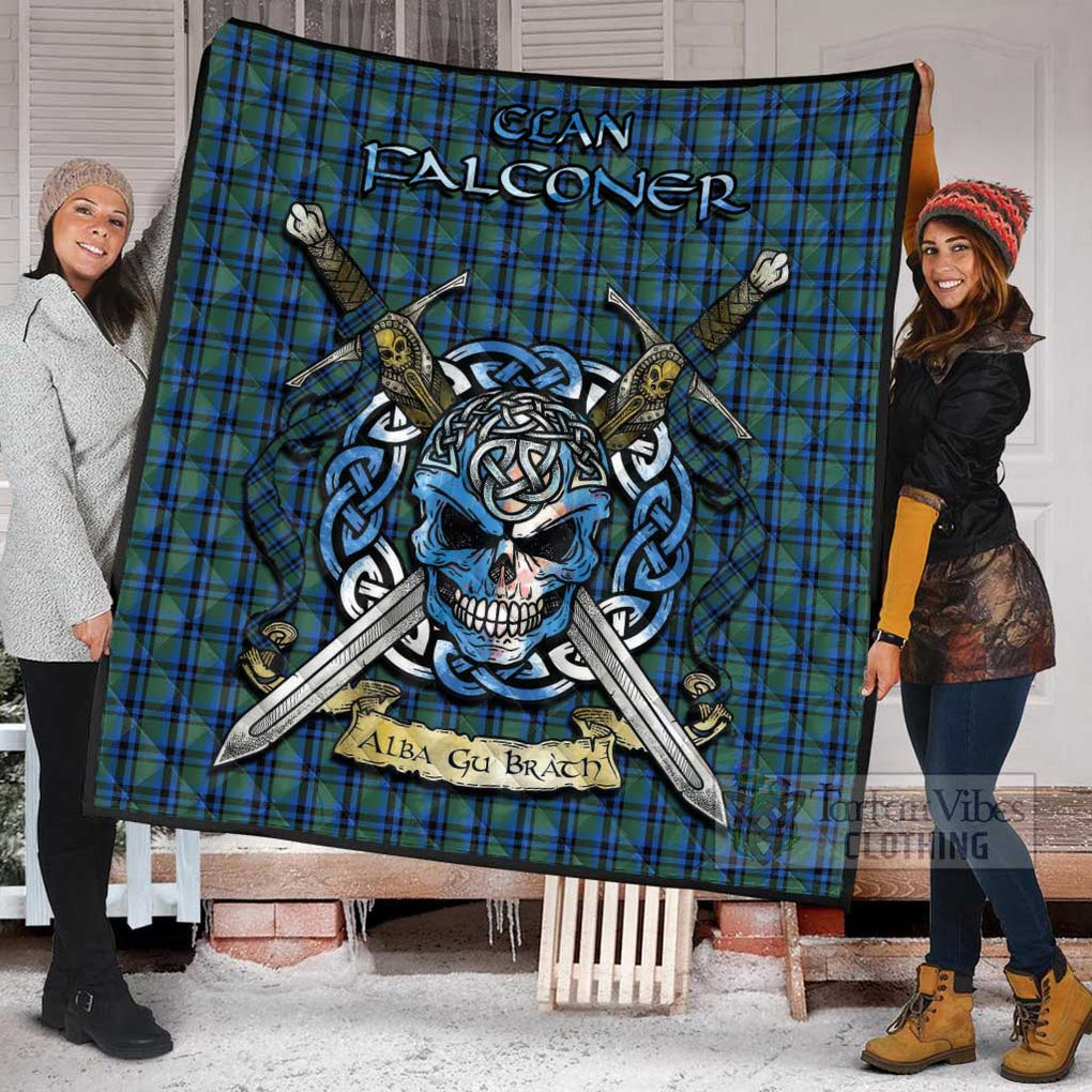 Tartan Vibes Clothing Falconer Tartan Quilt with Celtic Skull Alba Gu Brath Style