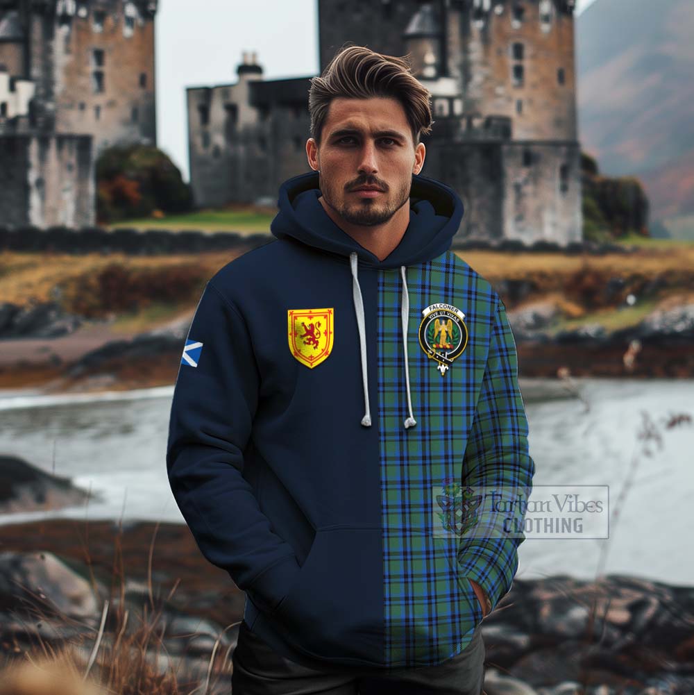 Tartan Vibes Clothing Falconer Tartan Cotton Hoodie Alba with Scottish Lion Royal Arm Half Style