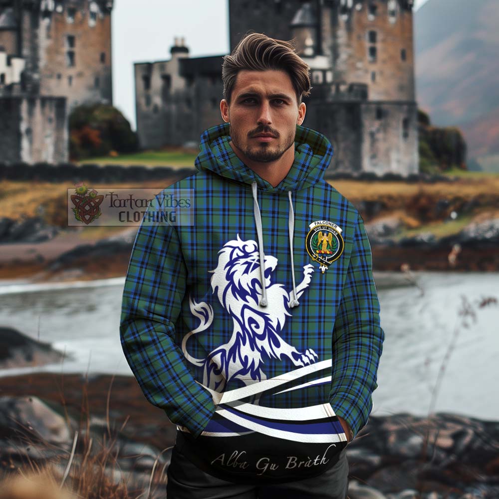 Tartan Vibes Clothing Falconer Tartan Cotton Hoodie with Alba Gu Brath Regal Lion Emblem