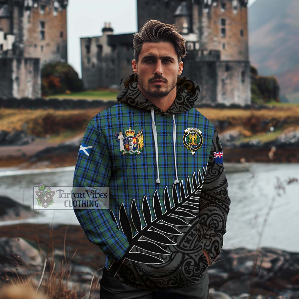 Tartan Vibes Clothing Falconer Crest Tartan Cotton Hoodie with New Zealand Silver Fern Half Style