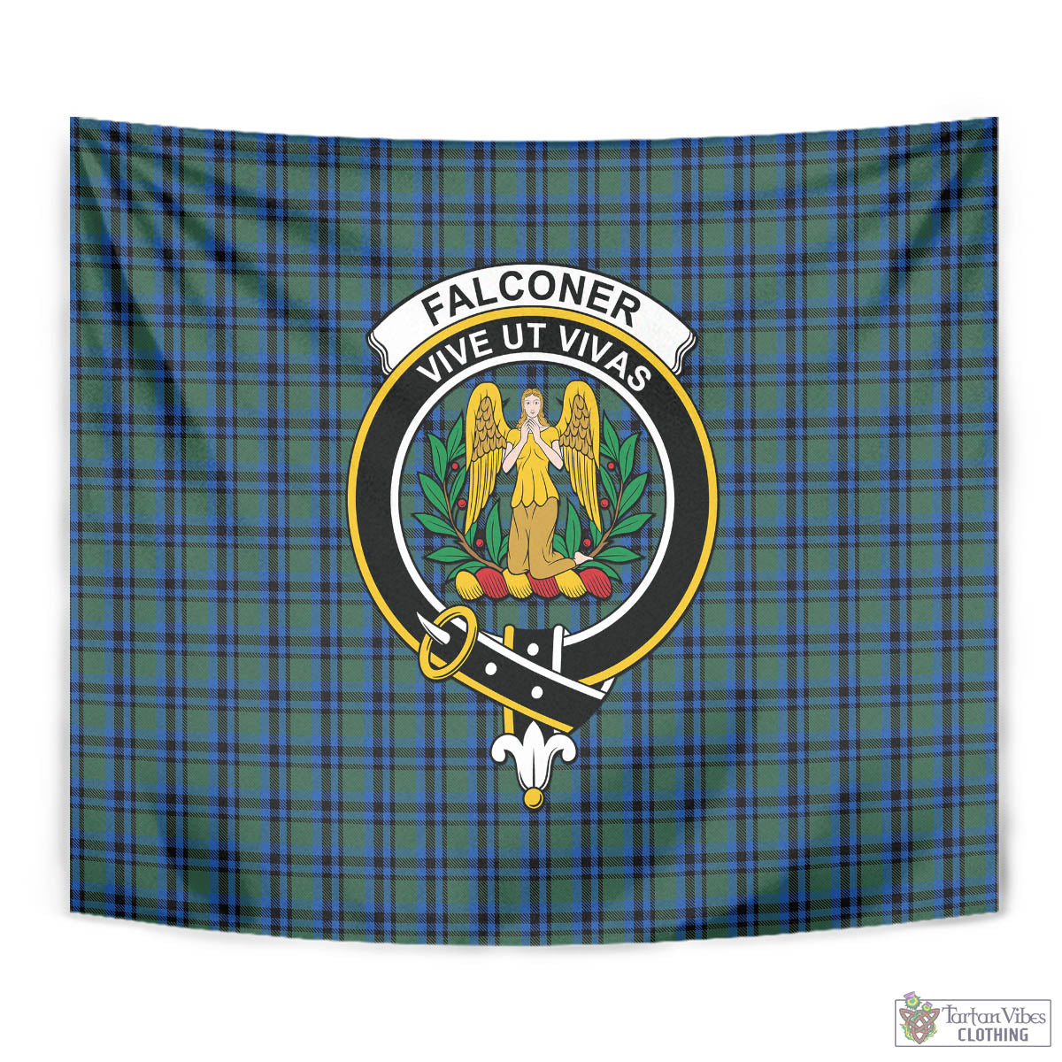 Tartan Vibes Clothing Falconer Tartan Tapestry Wall Hanging and Home Decor for Room with Family Crest