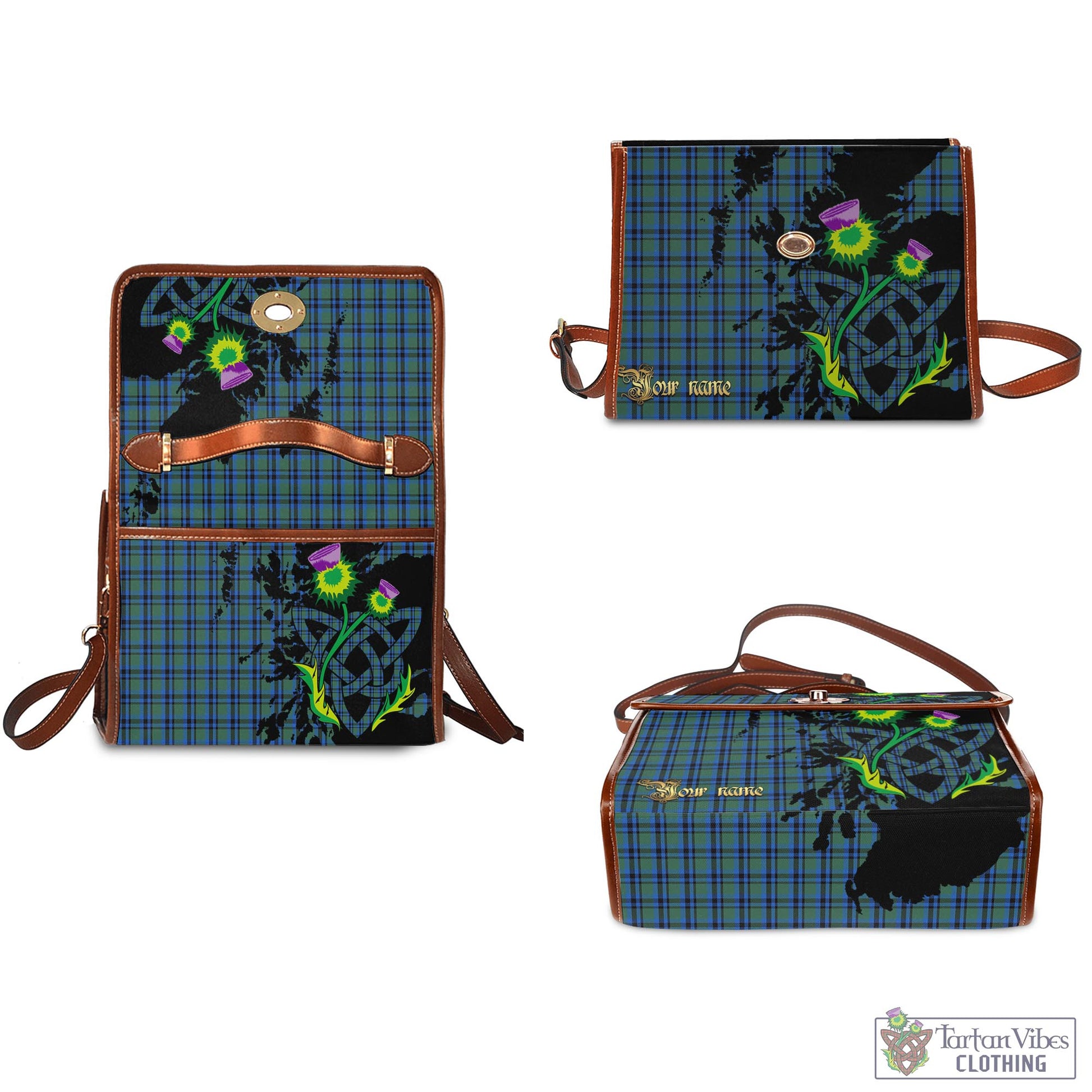 Tartan Vibes Clothing Falconer Tartan Waterproof Canvas Bag with Scotland Map and Thistle Celtic Accents