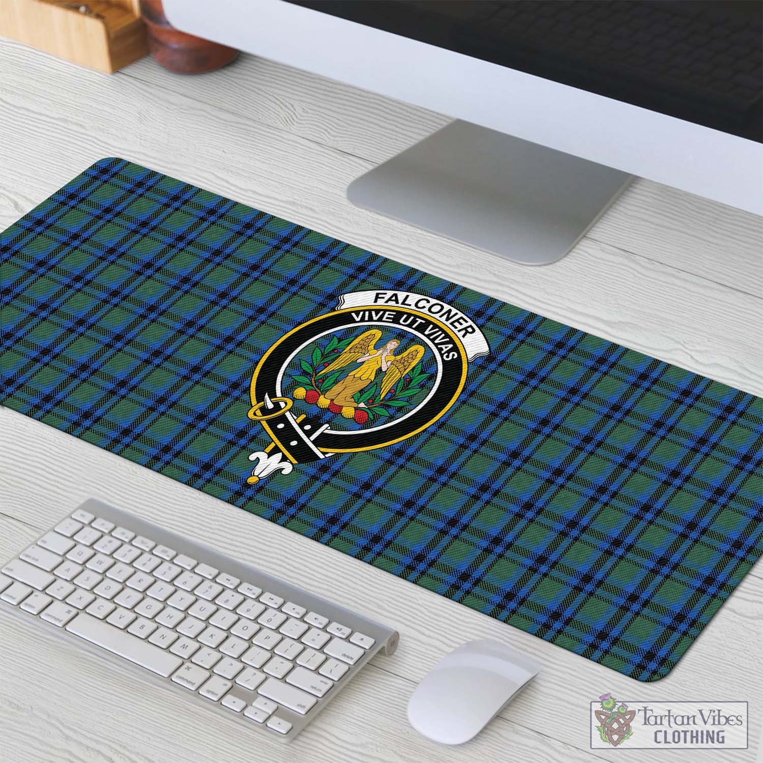 Tartan Vibes Clothing Falconer Tartan Mouse Pad with Family Crest