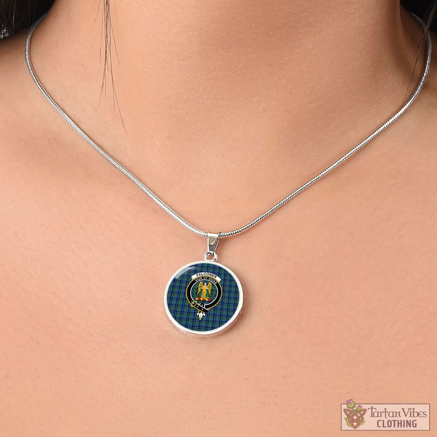 Tartan Vibes Clothing Falconer Tartan Circle Necklace with Family Crest