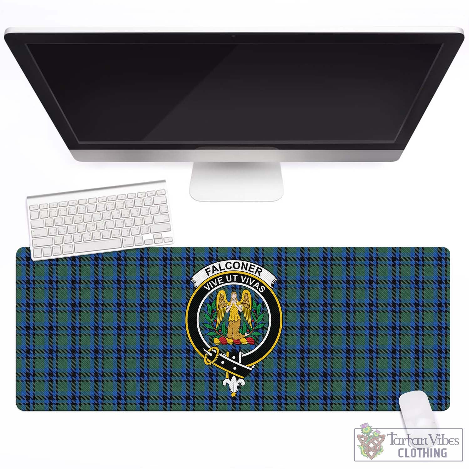 Tartan Vibes Clothing Falconer Tartan Mouse Pad with Family Crest