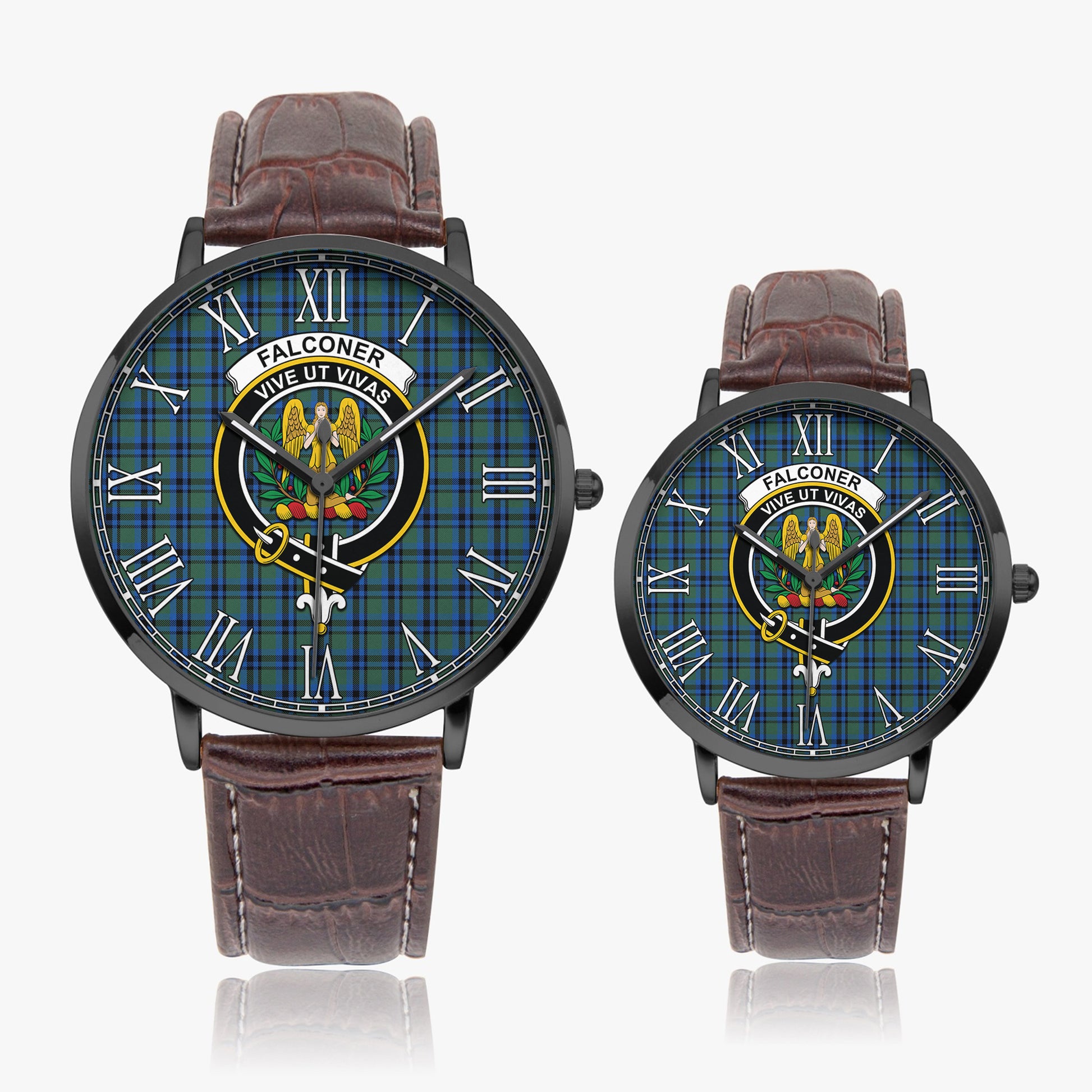 Falconer Tartan Family Crest Leather Strap Quartz Watch - Tartanvibesclothing