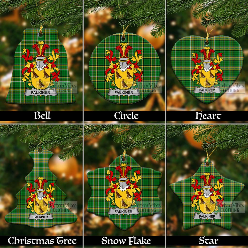 Tartan Vibes Clothing Falkiner Irish Clan Tartan Christmas Ceramic Ornament with Coat of Arms