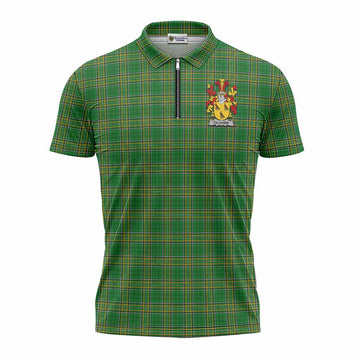 Falkiner Irish Clan Tartan Zipper Polo Shirt with Coat of Arms