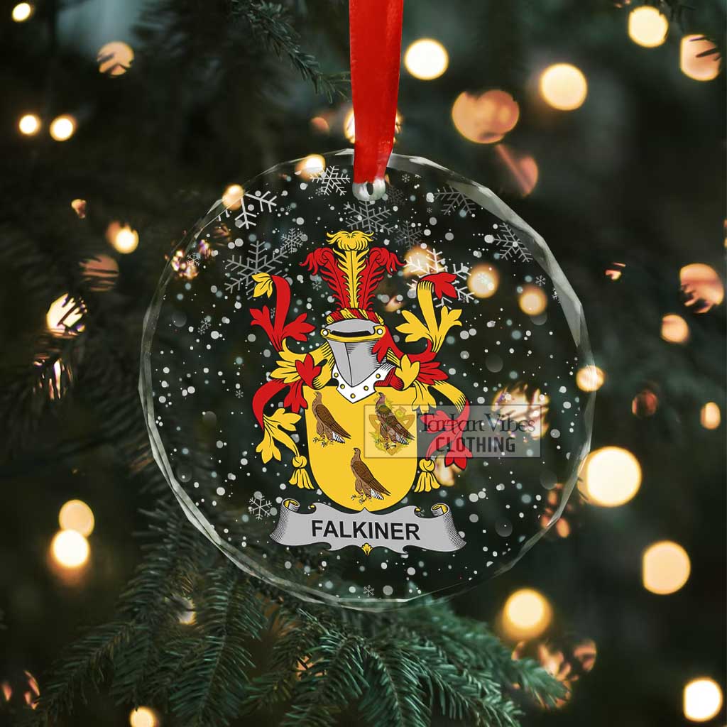 Tartan Vibes Clothing Falkiner Irish Clan Christmas Glass Ornament with Coat of Arms