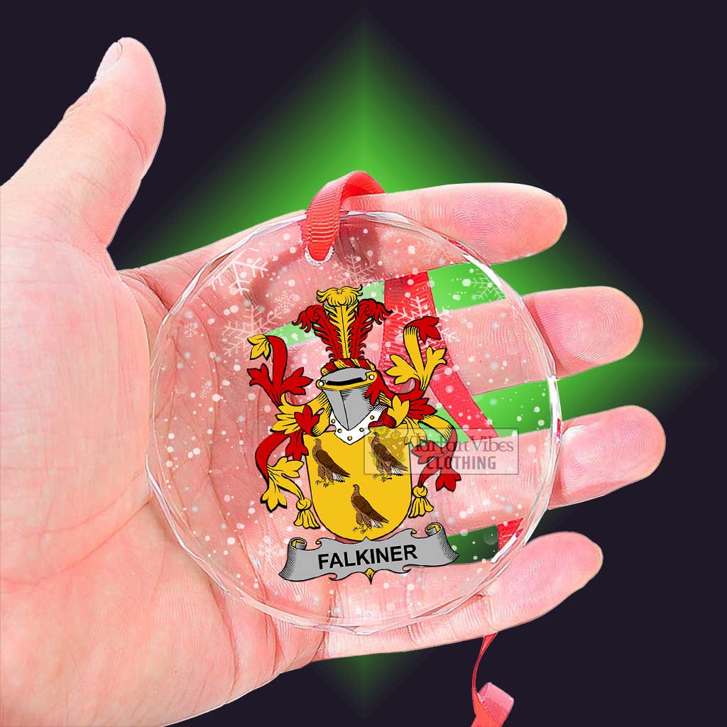 Tartan Vibes Clothing Falkiner Irish Clan Christmas Glass Ornament with Coat of Arms