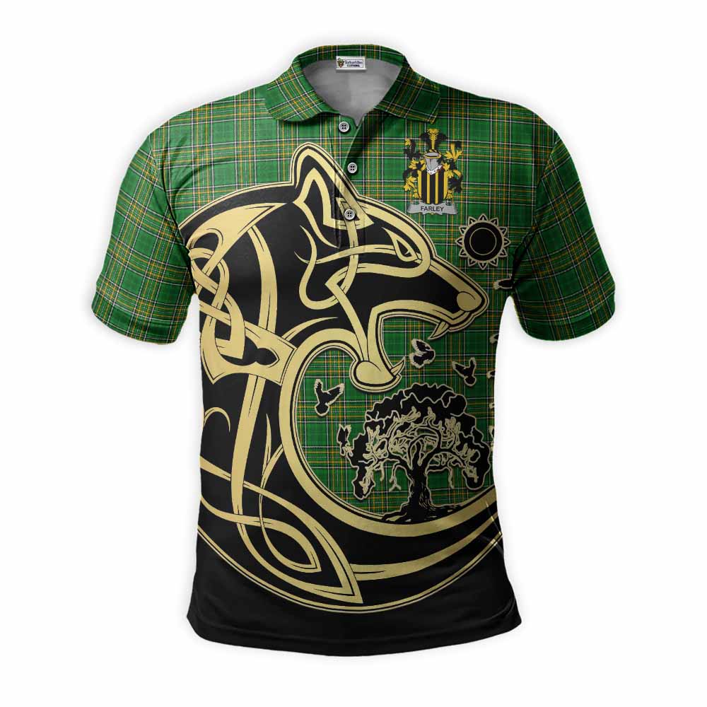 Tartan Vibes Clothing Farley Irish Tartan Polo Shirt with Coat of Arms Celtic Wolf Style