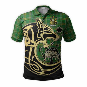 Farley Irish Tartan Polo Shirt with Coat of Arms Celtic Wolf Style