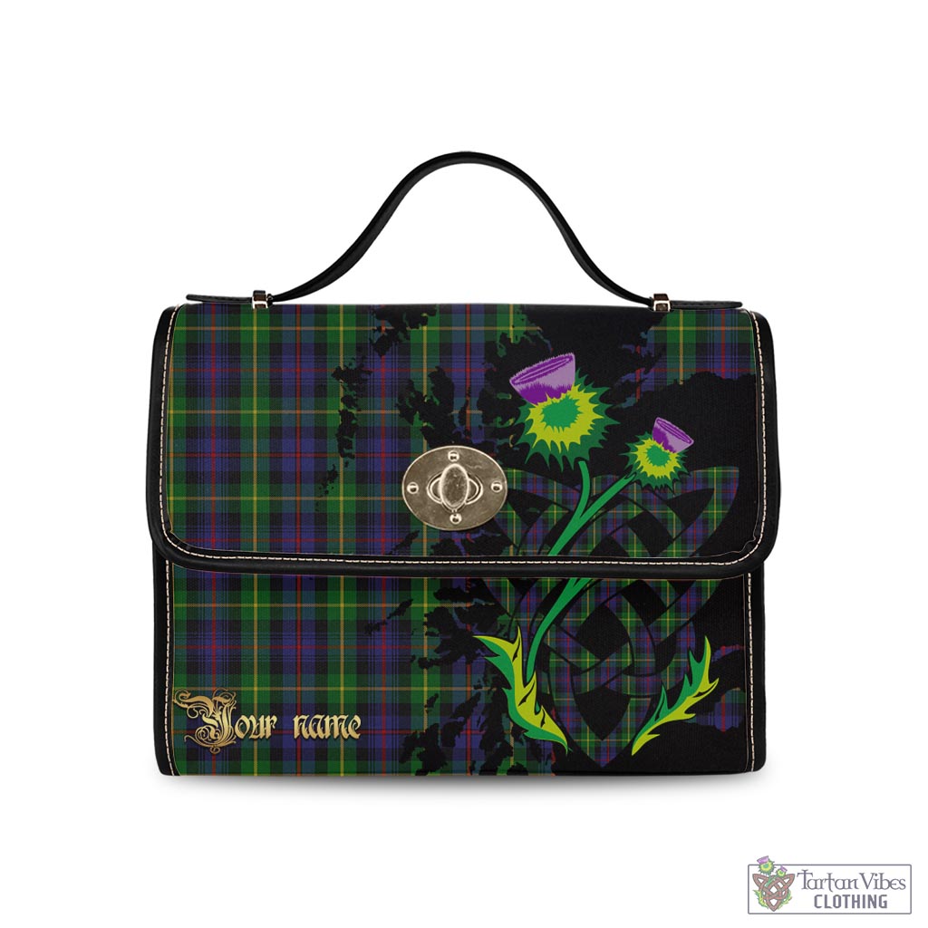 Tartan Vibes Clothing Farquharson Tartan Waterproof Canvas Bag with Scotland Map and Thistle Celtic Accents